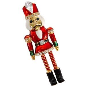 VTG Signed Avon Christmas Nutcracker Articulated Pin Enamel Rhinestone Brooch